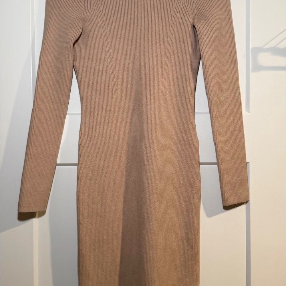Tan Ribbed Knit Dress